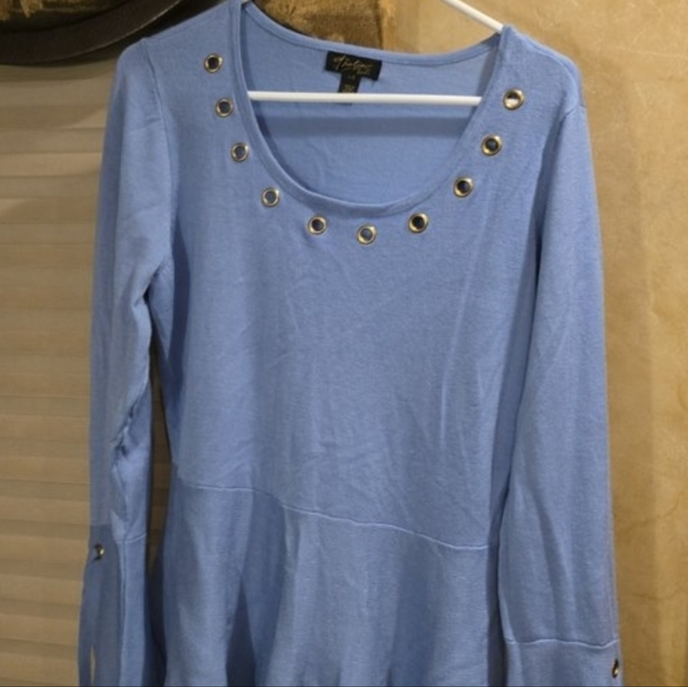 Thalia Sodi Light Blue Long Sleeve Top with Grommet Accents